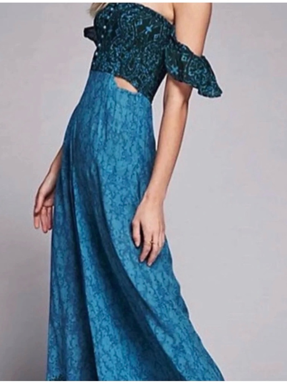 Free People Teal Printed Wide-Leg Jumpsuit
